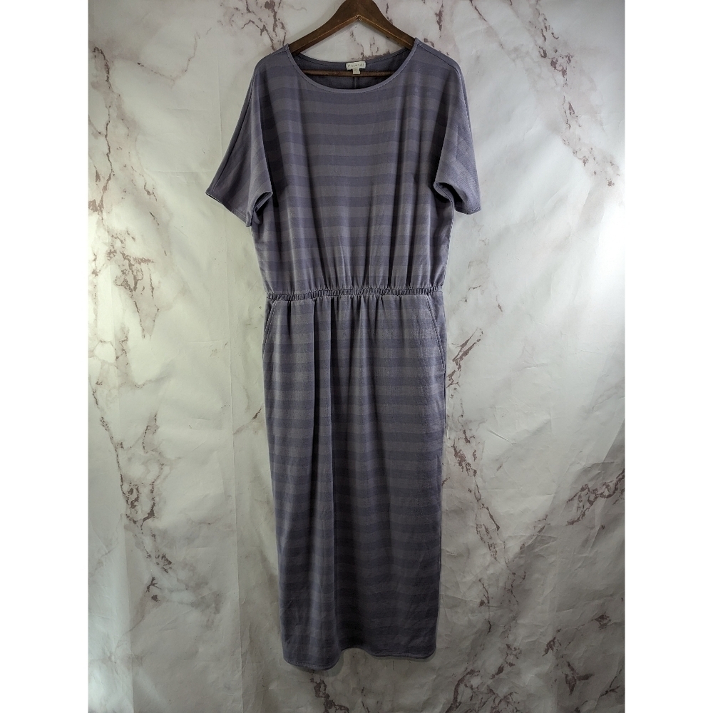 Garnet Hill Dress Womens Medium Purple Striped Batwing Stretch Midi Long Maxi